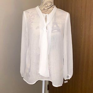 New York & Co White Long Sleeve Blouse